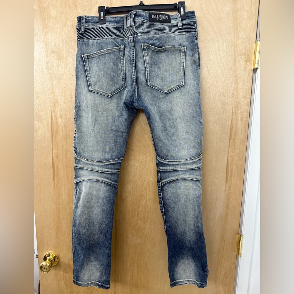 Balmain Slim Fit Biker Jeans in Blue Denim - Picture 16 of 16
